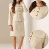Suit Set for Women's 2 Piece Outfits Tweed Peplum Collarless Blazer Jacket and Skirt Sets