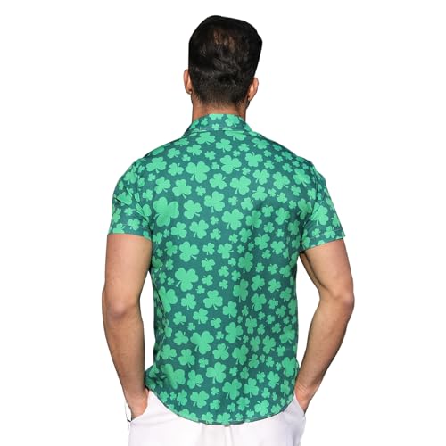 Mens St. Patrick's Day Shirt Hawaiian Shirts for Women Irish Clover Printed Casual Short Sleeve Button Beach Top Costume