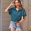Women's Button Down Shirts Short Sleeve Casual Oversized Shirts Loose Collared V Neck Blouses