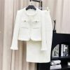 Women White Suit Tweed Jacket + Skirt Spring/Autumn Coat Business Ladies 2 Piece Skirt Sets
