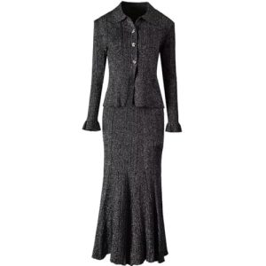 Women Suit Turn-Down Collar Single Breasted Tops Pretty Slim Skirt Solid Color 2 Piece Set