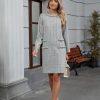 Women's Long Sleeve Tweed Mini Dress Business Work Short Dress Elegant Cute Party Dresses