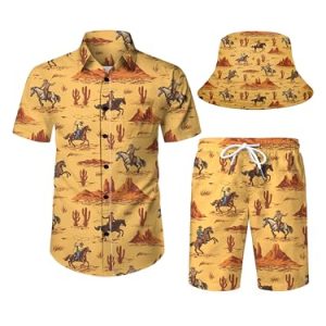 Western Cowboy Hawaiian Shirts and Shorts Set for Men - Funny 1-S