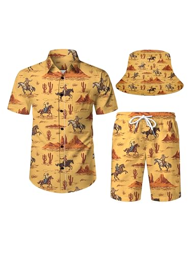 Western Cowboy Hawaiian Shirts and Shorts Set for Men - Funny 1-S