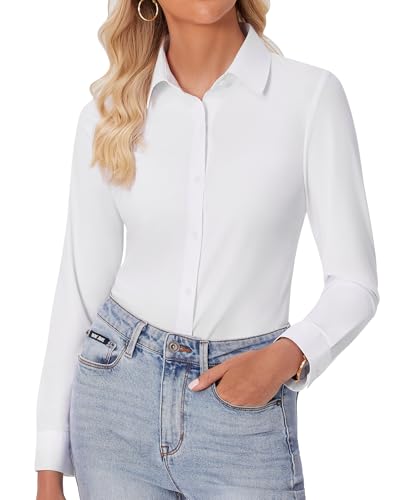 Button Down Shirts for Women Slim fit Long Sleeve Stretch Dress Shirts Work Shirt Wrinkle Free Office Blouses