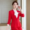 Women's Solid Color V-Neck Single Button Slim Fit Short Suit Jacket Skirt Two-Piece Suit