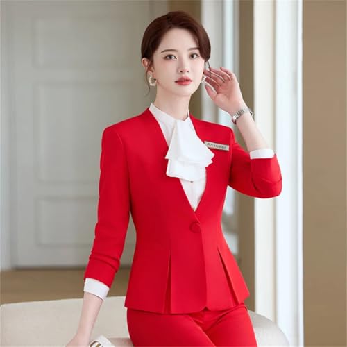 Women's Solid Color V-Neck Single Button Slim Fit Short Suit Jacket Skirt Two-Piece Suit