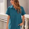 Women's Button Down Shirts Short Sleeve Casual Oversized Shirts Loose Collared V Neck Blouses