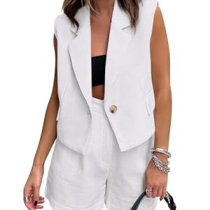 2 Piece Sets for Women Summer Outfits Business Casual Vest and Shorts Set Lightweight Sleeveless Matching Clothes