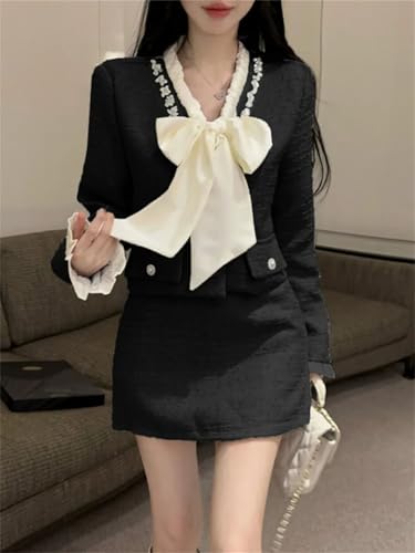 Women Korean Fashion Chic Skirt Sets 2 Piece Outfit French Elegant Jacket Coat Mini Skirt Suits