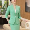 Women's Slim Two Piece Long Sleeve Notch Collar Single Button Suit Jacket and Skirt Set
