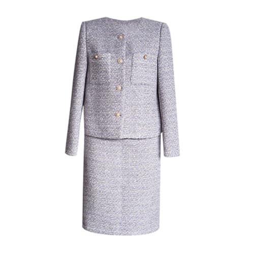 Women Purple Tweed Jacket + Skirt Suit Set Fringed Jacket Woolen Coat Autumn/Winter 2-Piece Set