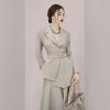 415AdSKizvL.jpg Women's Skirt Suit Spring Autumn Belted Long Sleeve Blazer Loose Casual Skirt 2 Piece Set for Women