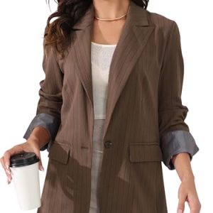 Women's Casual Blazer for Work Office Loose Lapel Collar Stripe Open Front Stretch Dressy Business Jacket Suit