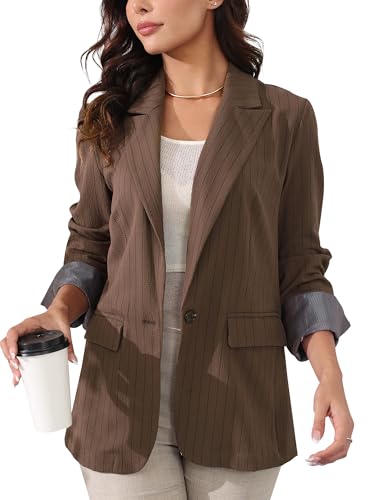 Women's Casual Blazer for Work Office Loose Lapel Collar Stripe Open Front Stretch Dressy Business Jacket Suit
