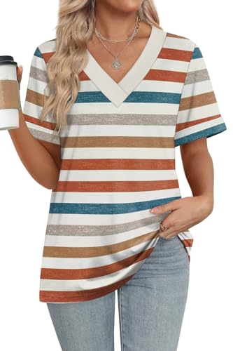 Womens Summer Tops Short Sleeve Basic Casual V Neck T Shirts Trendy Fashion 2025