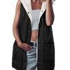 Womens Long Puffer Vests Outerwear Hooded Button Down Gilet Sleeveless Warm Winter Coats Jackets