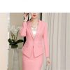 Women Pink Business Suit Long Sleeve Blazers Skirt Office Work Wear Elegant Career Two Piece Set