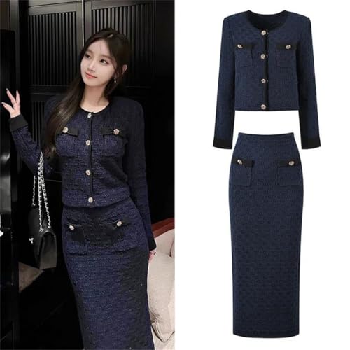 Women Spring Cardigans Pencil Skirts Suits Long Sleeve Sweater Jumpers Knitted 2 Piece Sets