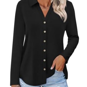 Womens Long Sleeve Tops Button Down Shirts Dressy Casual Fall Tops Trendy Tunic Tops