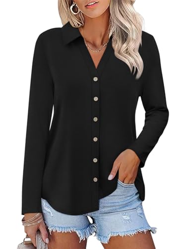 Womens Long Sleeve Tops Button Down Shirts Dressy Casual Fall Tops Trendy Tunic Tops