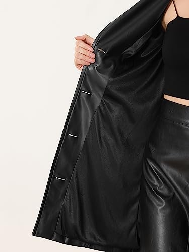Faux Leather Long Jacket for Women's Notched Lapel Collar PU Trench Coat