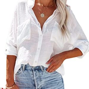 Button Down Shirt for Women Beach Cover Up Long Sleeve Blouses