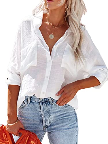 Button Down Shirt for Women Beach Cover Up Long Sleeve Blouses