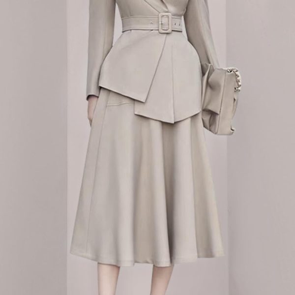 41CbKZozuiL.jpg Women's Skirt Suit Spring Autumn Belted Long Sleeve Blazer Loose Casual Skirt 2 Piece Set for Women