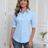 Womens Button Down Shirts 3/4 Sleeve Dress Blouses Business Casual Collared Oxford Tops