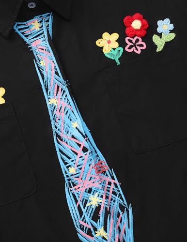 Men's Button Down Shirts Handcrafted Floral Short Sleeve Shirt Graffiti Necktie Casual Shirts Summer Beach Tops