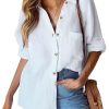 Womens Linen Button Down Shirt Casual Long Sleeve Cotton Blouse Loose Fit Collared Work Gauze Tops with Pocket