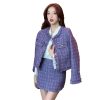 Women's Tweed Two Pieces Set Winter Long Sleeves Jacket Coat + Office Skirt Suits