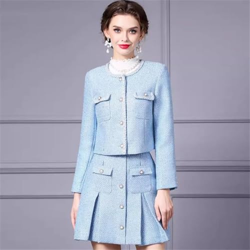 Women Suit Long-Sleeved Single-Breasted Jacket Top Short Skirt 2 Piece Set