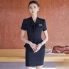 Women's Solid Color Short-Sleeved V-Neck Single-Breasted Bow-Decorated Suit Skirt Two-Piece Suit