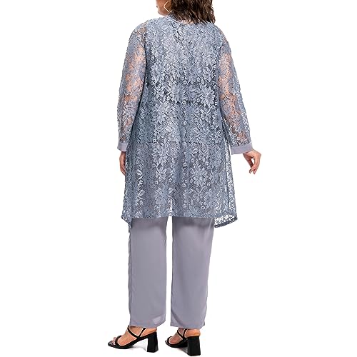 Plus Size Elegant Mother of The Bride Pant Suits Chiffon Pant with Women's Tank Top and Sequin Lace Jacket Evening Gown