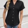 Women's Short Sleeve Polo Tops Summer Button Down Collared T Shirts Casual Cute Ladies Tees