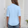Womens Button Down Shirts 3/4 Sleeve Dress Blouses Business Casual Collared Oxford Tops