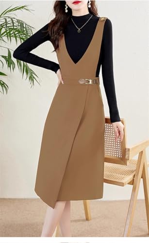 Sweater, Strap Skirt Suit for Womens Spring and Autumn Style Slim Commuting Vest Dress twopiece Set