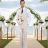 Casual Linen Beige Men's 2 Piece Suits Wedding Suits Slim Fit Groomsmen Tuxedos Prom Waistcoat Summer Linen Vest+Pant