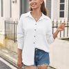 Womens Button Down Shirts Casual Long Sleeve Blouses V Neck Dress Shirt Textured Collared Work Tops with Pocket