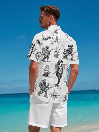 Funny Pirate Hawaiian Shirt Men's Aloha Shirt Summer Beach Vacation Short Sleeve Casual Button Down Shirt