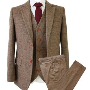 Vintage Men's Suit 3 Piece Plaid Tweed Herringbone Suits for Wedding Business Blazer Vest Pants