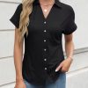 Women's Short Sleeve Polo Tops Summer Button Down Collared T Shirts Casual Cute Ladies Tees