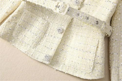 Women Suit Long-Sleeved Single-Breasted Lace-Up Slim Tops Pleated Skirt Two Piece Set