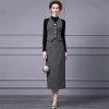 Women Elegant Office and Business Suit V-Neck Long-Sleeved Single-Breasted Tank Skirt 2 Piece Set