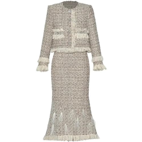 Women Suit Long-Sleeved Tasserl Short Coat Pretty Slim-Fit Hip Wrap Skirt Two Piece Set