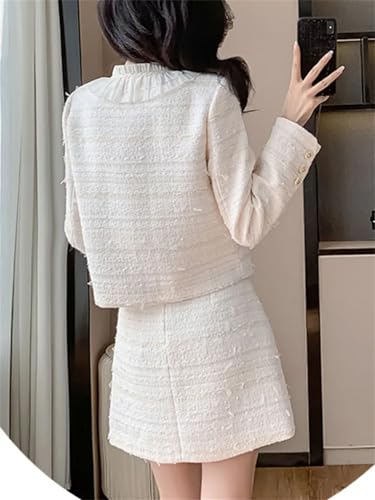 Women Fashion Small Fragrant Tweed Two Piece Set Jacket Coat Mini Skirt Suit French Elegant 2 Piece Outfits