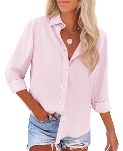 Button Down Shirts for Women Oxford Shirt Cotton Dress Shirts Collared Long Sleeve Wrinkle Free Blouse Tops