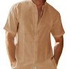 Mens Short Sleeve Cuban Camp Guayabera Shirt Linen Cotton Hippie Beach Button Down Shirts